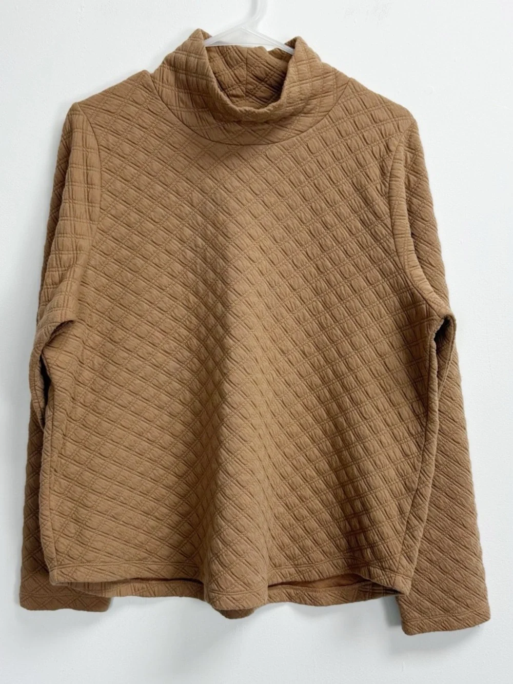J Crew Mockneck Pullover Quilted Top Tan Womens Large Brown Long Sleeve